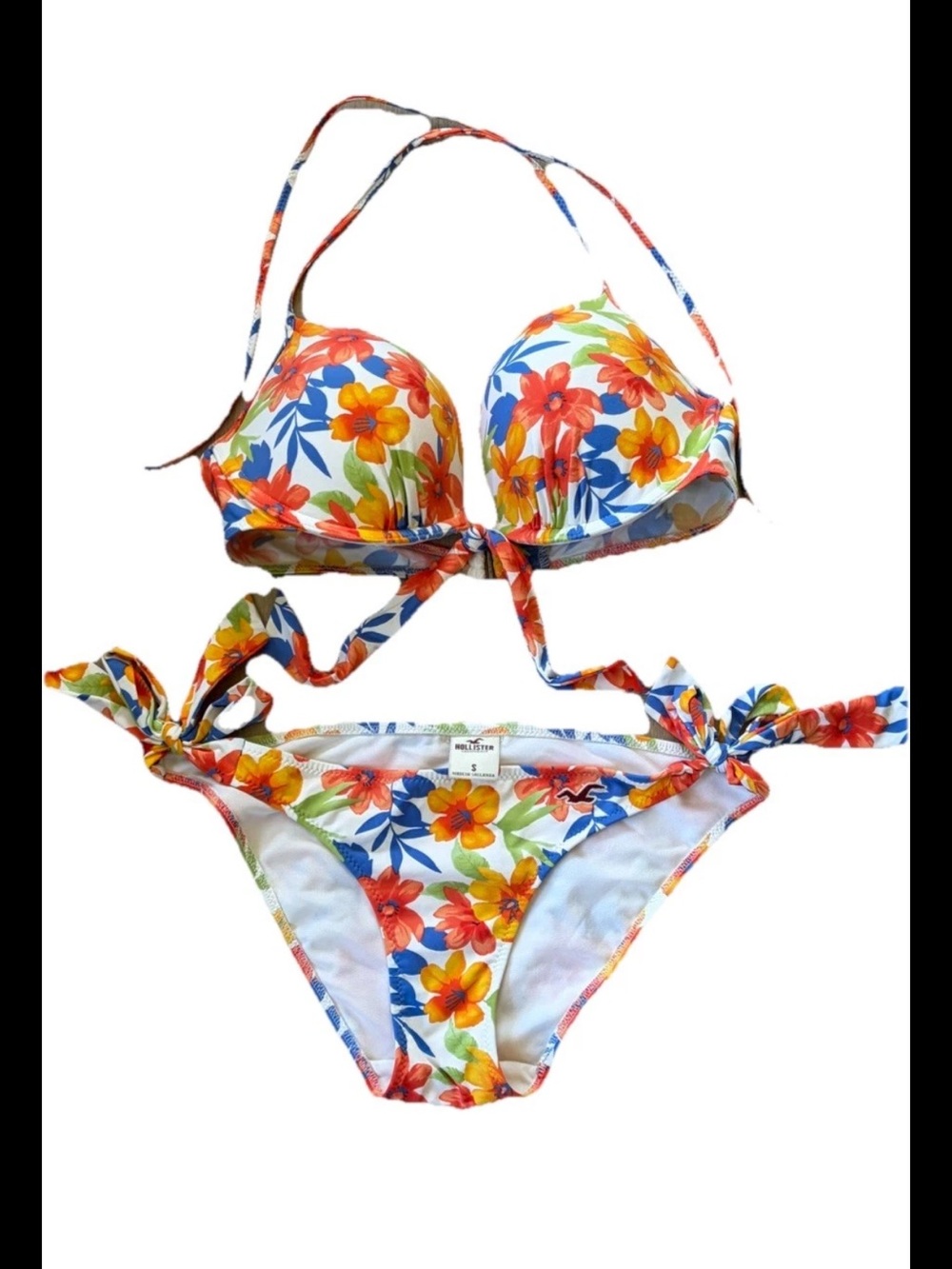 2 Piece Bikini Bright Floral Ties Hollister Small Large Preowned